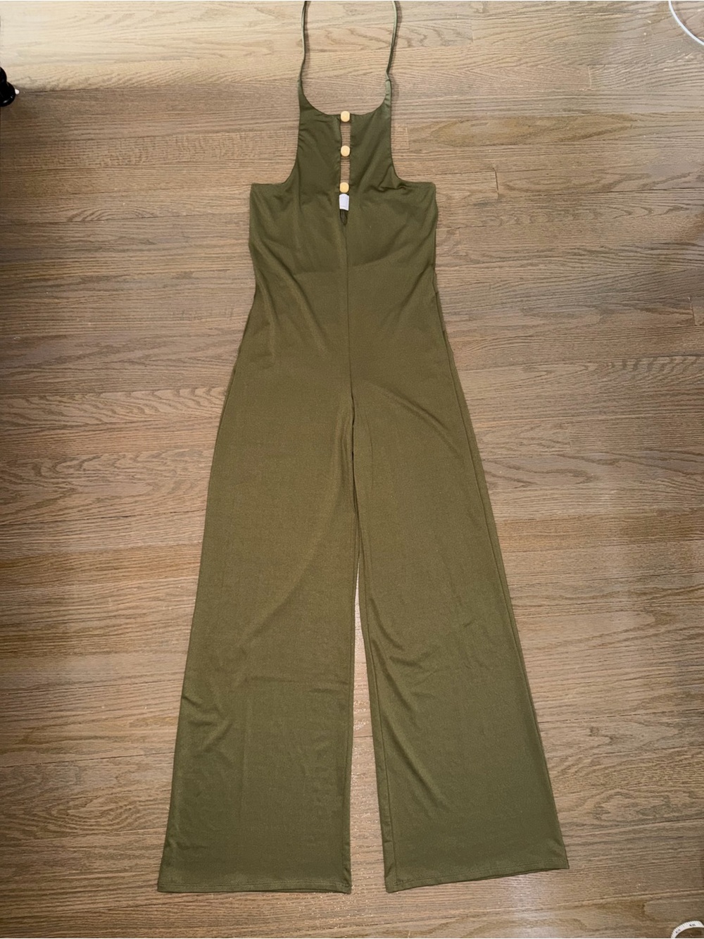 ASOS Design olive green wide leg halter jumpsuit